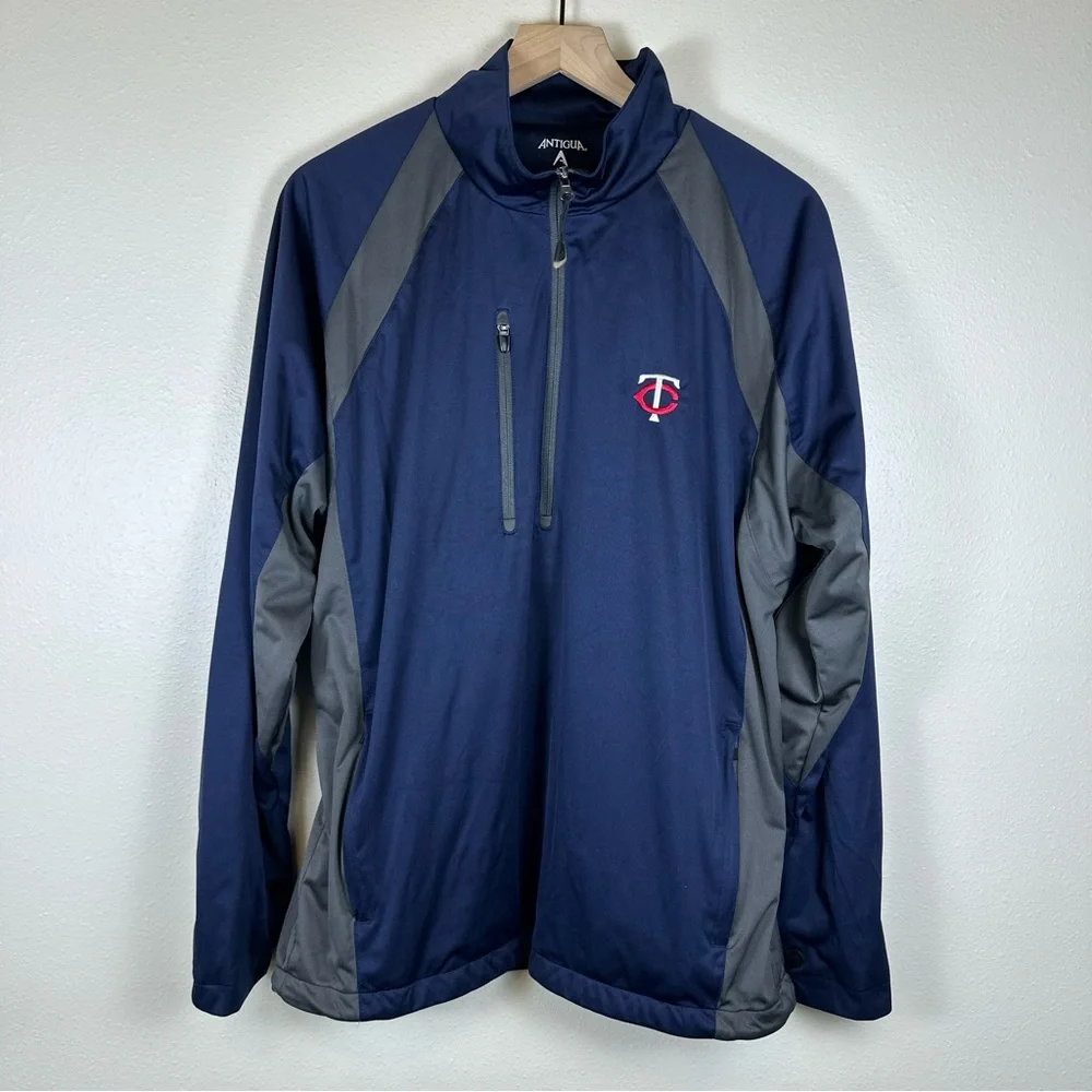 ANTIGUA MN Twins‎ MLB Baseball Men's L Navy Full Zip Windbreaker Jacket